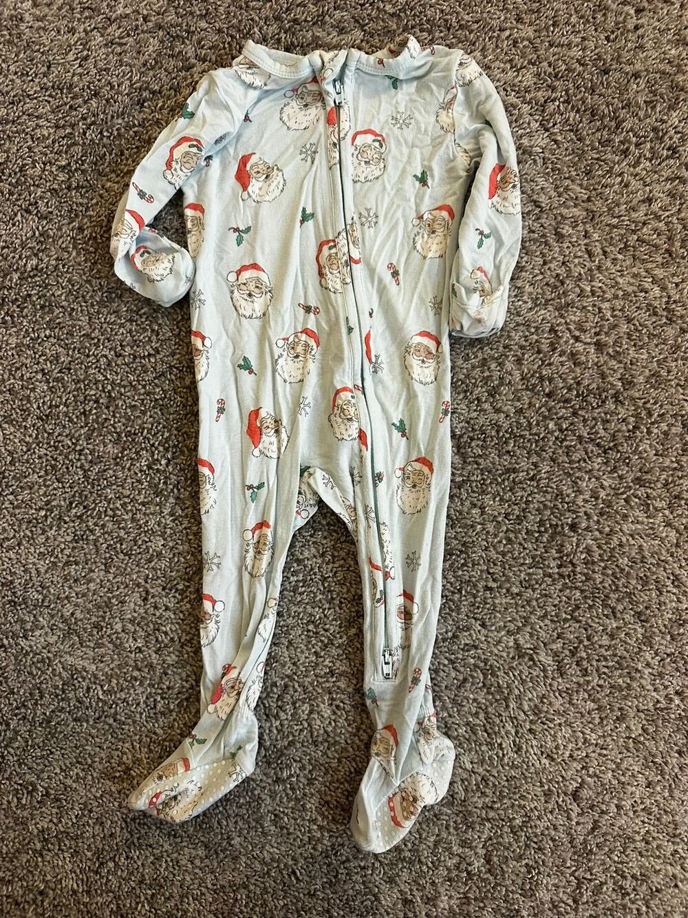 Tullabee Baby Size 6-9 Months Light Blue Santa Christmas Footed Pajama Sleeper